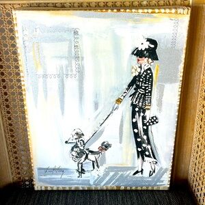 Liesl Long for Colleen Karis Designs Woman w/poodle Dog Canvas Office Wall Art